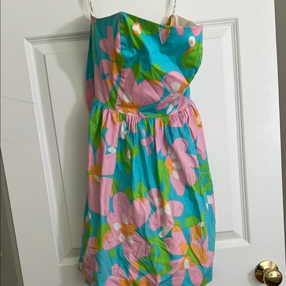 Lilly Pulitzer Strapless Dress in Blue and Pink Floral
